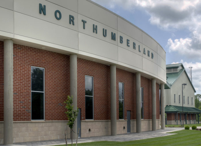 A Northumberland North Middle School building with the word "Northumberland" prominently displayed on its brick facade.
