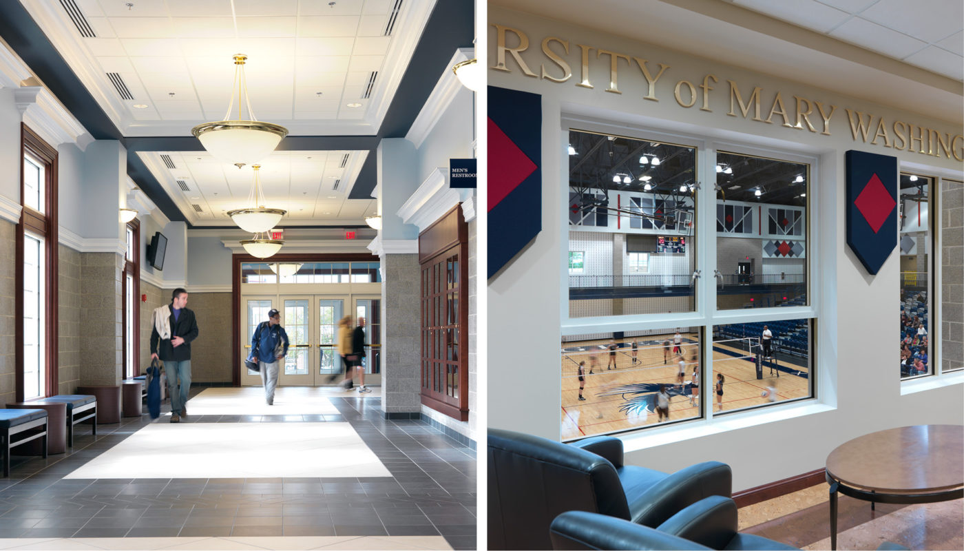 Two pictures of the lobby of the university of maryland washington.