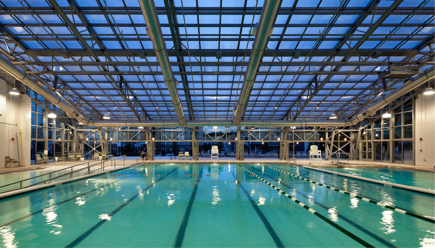 A large indoor swimming pool located at Roger Carter Community Center in Baltimore, Maryland.