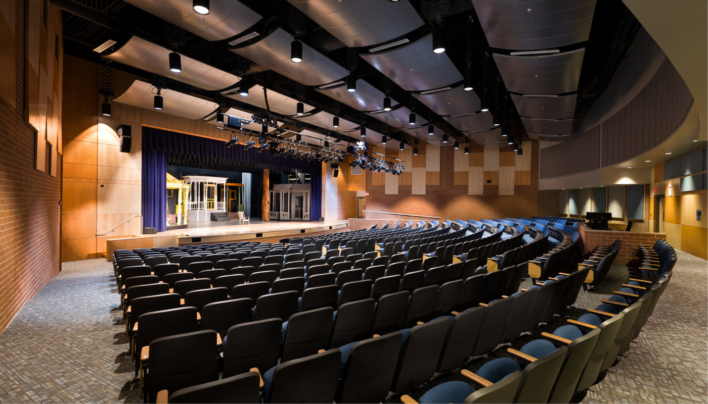 The Heritage High School auditorium showcases rows of seats and a stage, providing a versatile space for various events within the Lynchburg City Schools district.