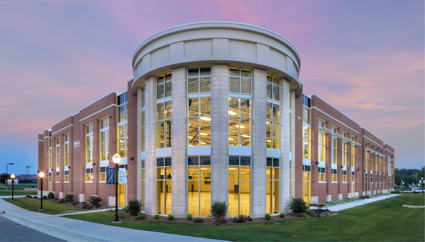 Exterior view of the McGee Center, a recreation facility at Wingate University in North Carolina