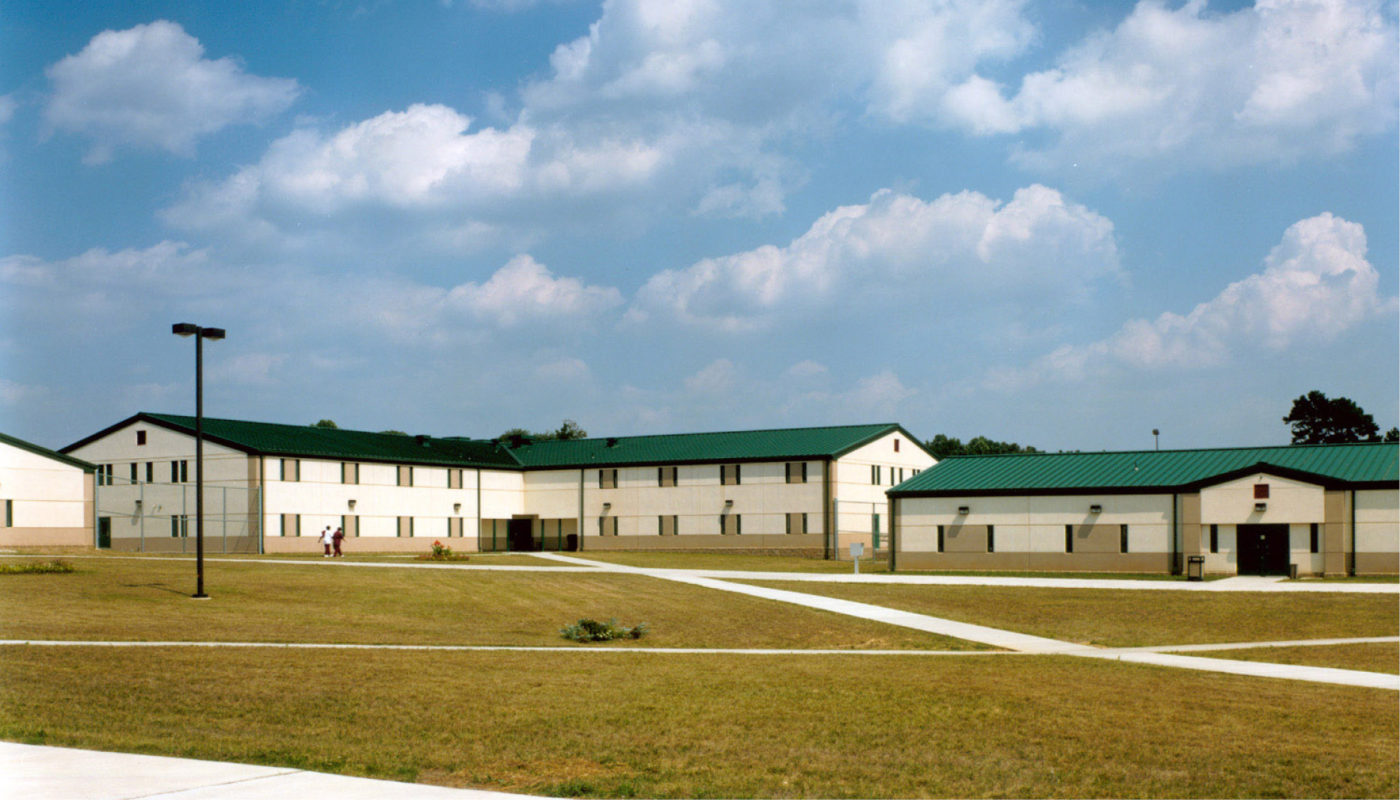 A grassy area in front of the Fluvanna Correctional Institution.