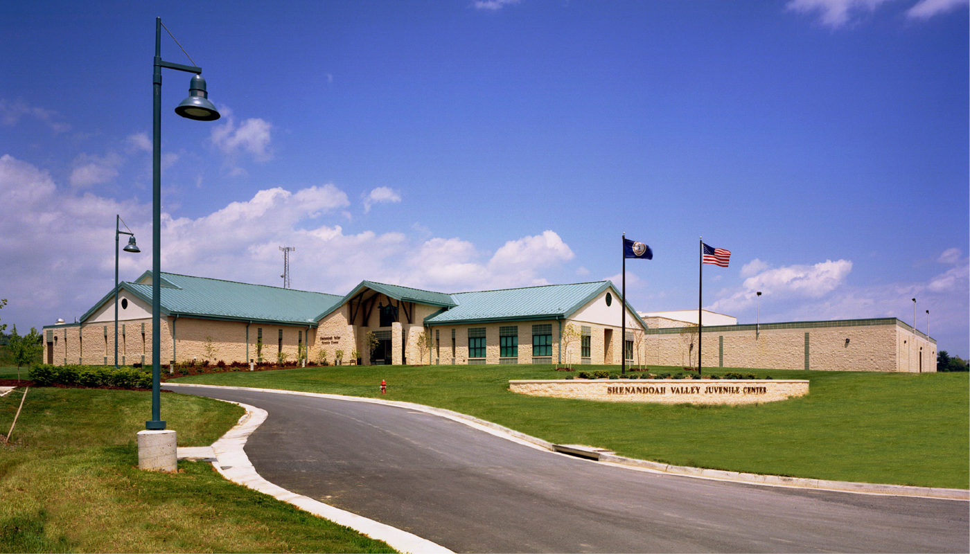 The Shenandoah Valley Juvenile Detention Center is a building with a green roof.