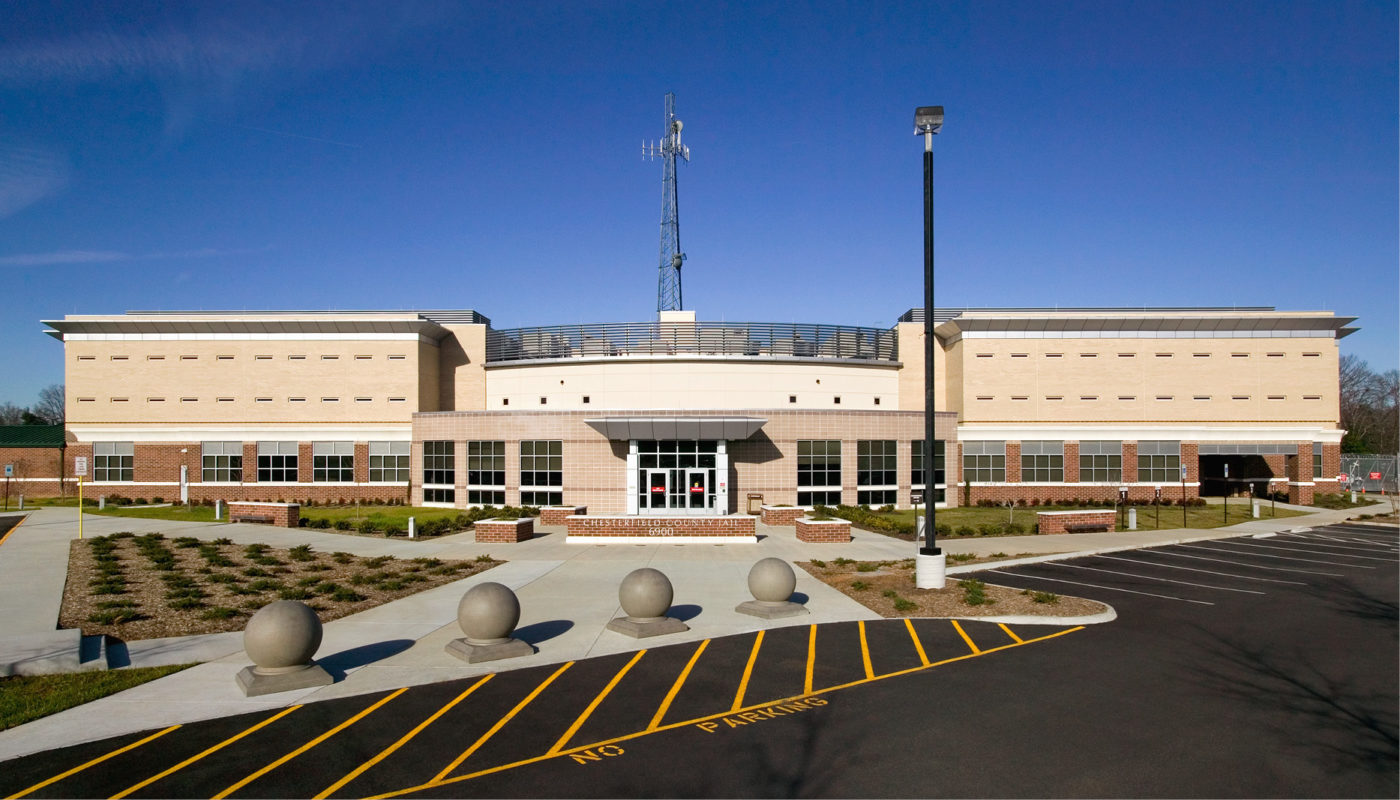 The Chesterfield County Detention Center, a large building with a large parking lot, serves as the central facility for incarcerating individuals in the county.