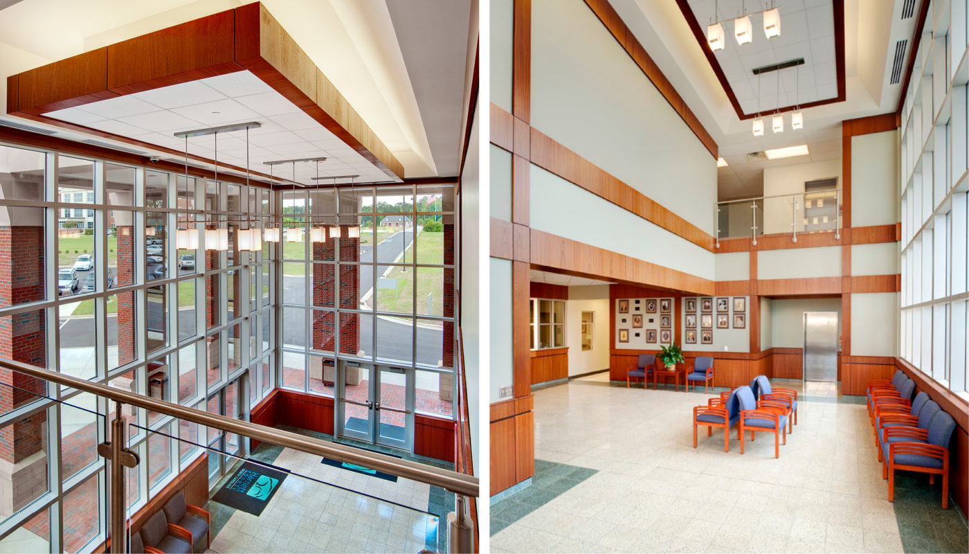 Two pictures of the lobby of Harnett County Hospital.