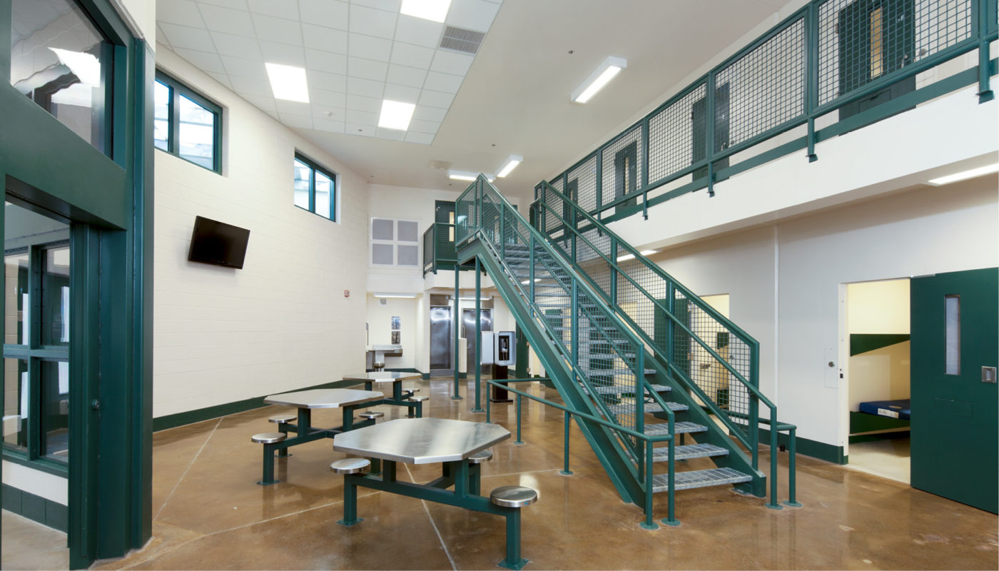 The Amherst Adult Detention Center stairs are green.