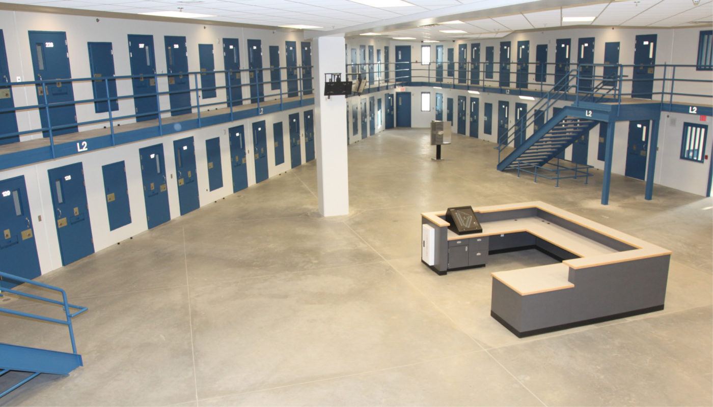 The inside of a Federal Correctional Institution.