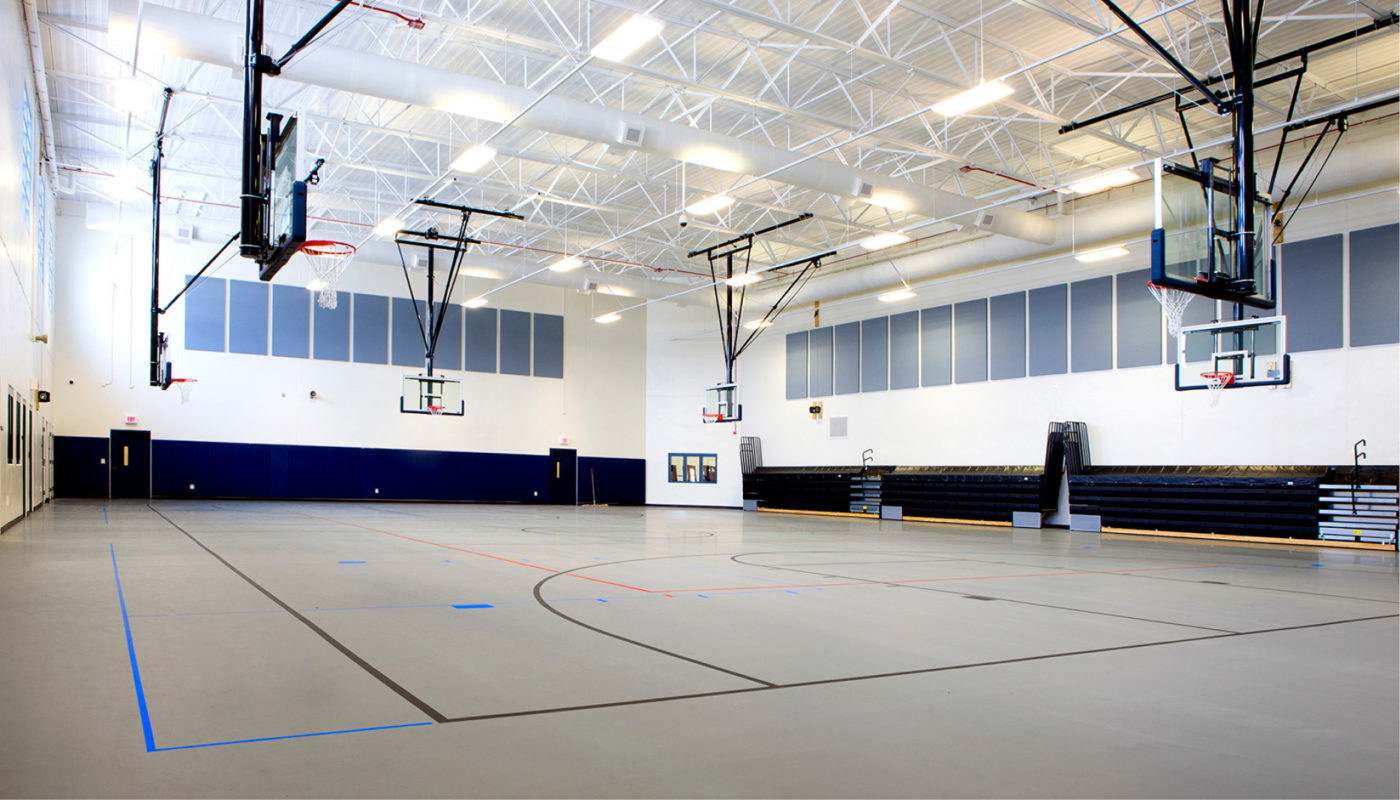 The Benner State Correctional Institution features a basketball court with a basketball hoop in the middle.