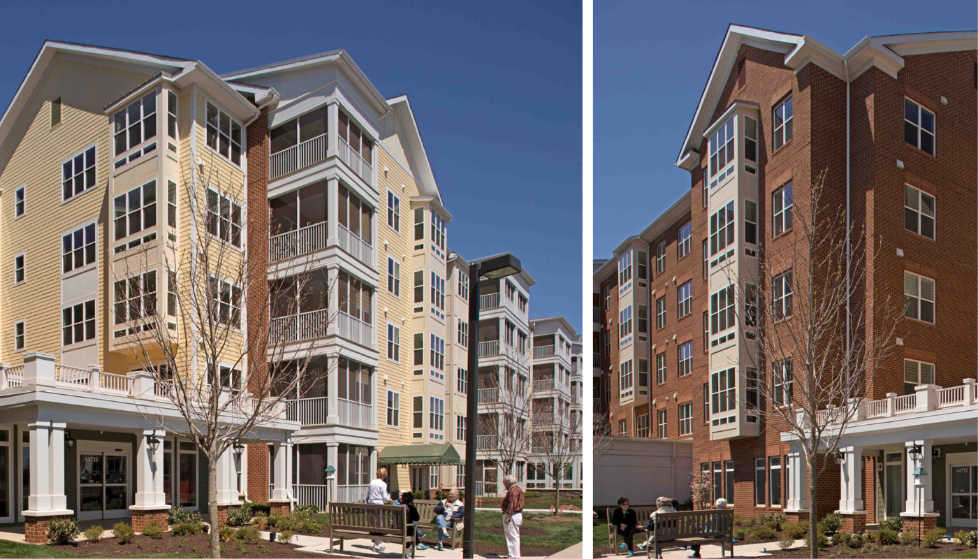 Two pictures of the same apartment building at Ashby Ponds.