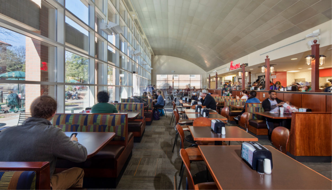 Clemson University students enjoy dining at Fernow Street Café after its recent renovation.