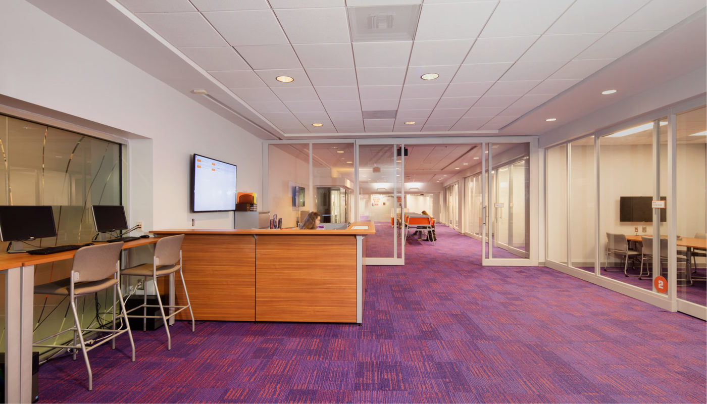 Clemson University's Student-Athlete Enrichment Center features a stunning purple carpet, generously provided by the Nieri Family.