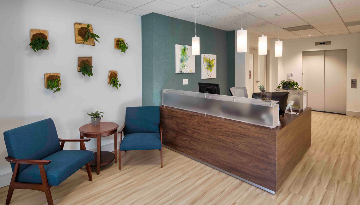A Healthy Living Center within a medical office, featuring a reception area.