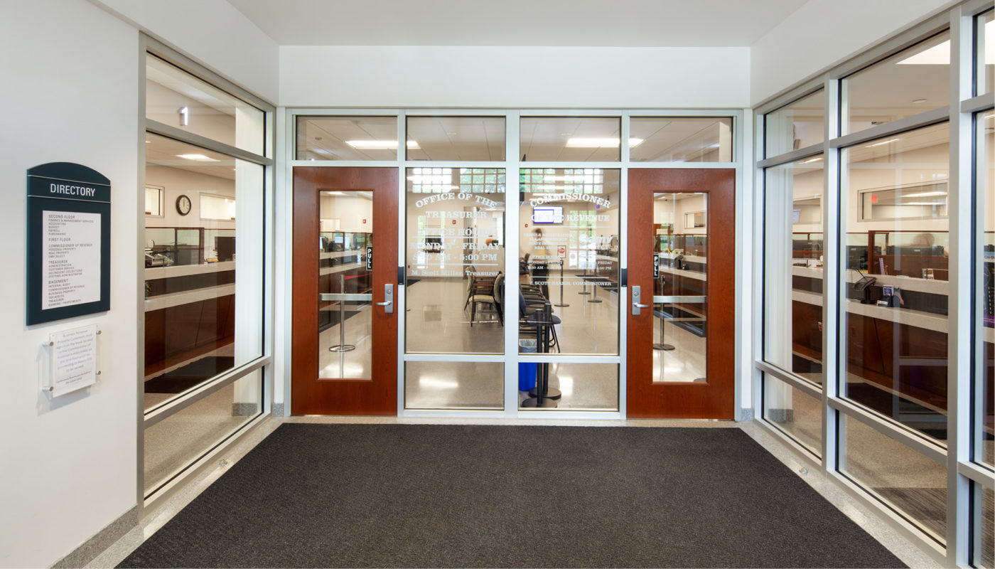 The Chenault-Weems Building, with its sleek glass doors, serves as the entrance to a cutting-edge lab.