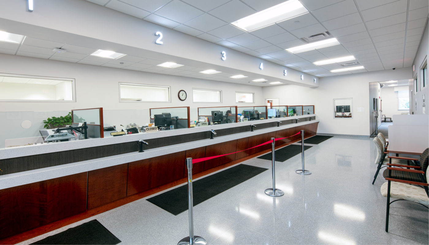 The Chenault-Weems Building features a reception area, complete with a desk and chairs.