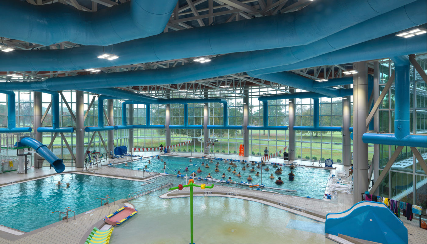 The Bow Creek Recreation Center in Virginia Beach boasts a large indoor swimming pool equipped with an exhilarating slide.