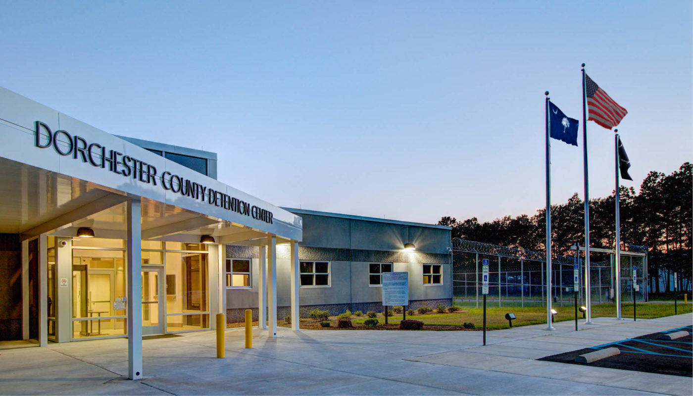The L.C. Knight Detention Center at Douglas county courthouse at dusk.
