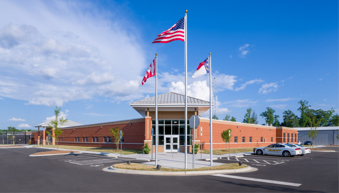 A Granville County detention center with an American flag.