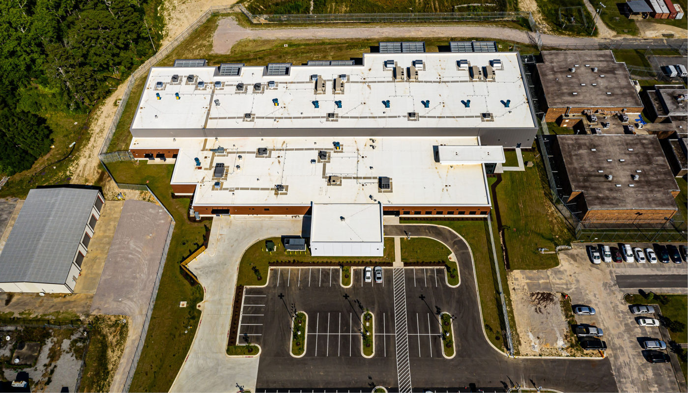 An aerial view of the Orangeburg County Detention Center, an industrial building.