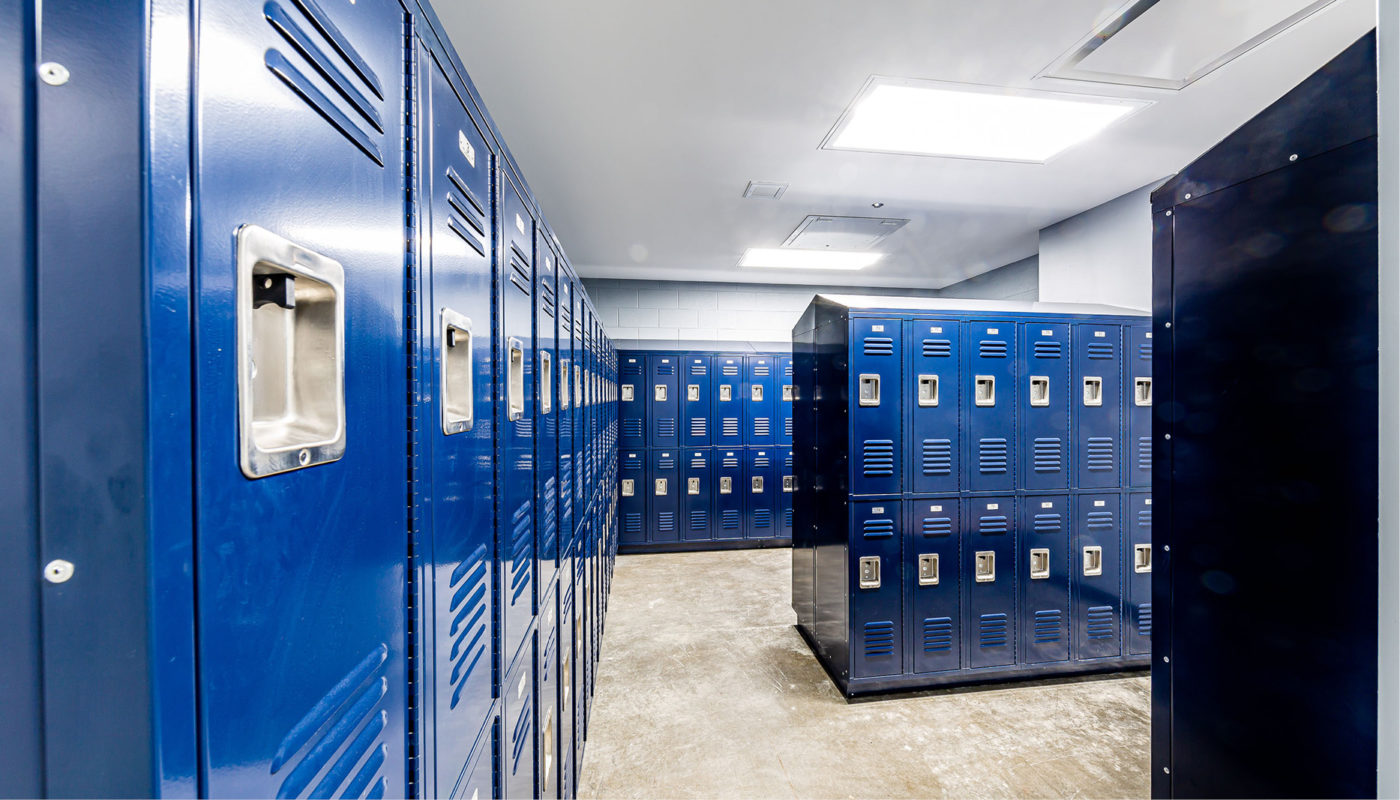 A row of lockers in the Orangeburg County Detention Center locker room.