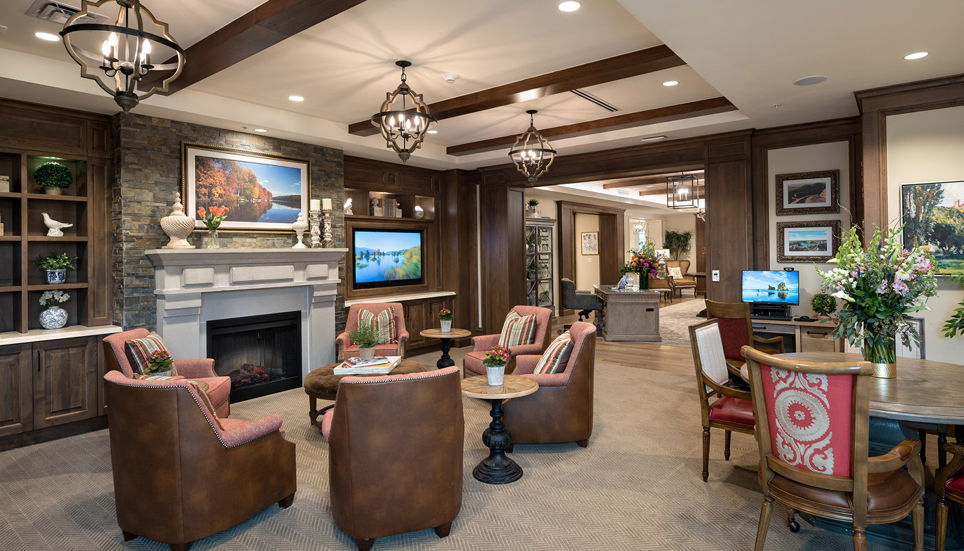 A living room with a fireplace in Reston.