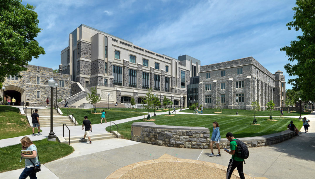 Exterior of Holden Hall, a new academic building at Virginia Tech in Blacksburg