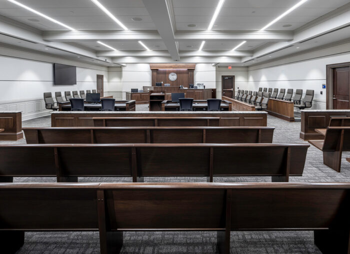 Courtroom in Lincoln County Courthouse, a new judicial center in North Carolina