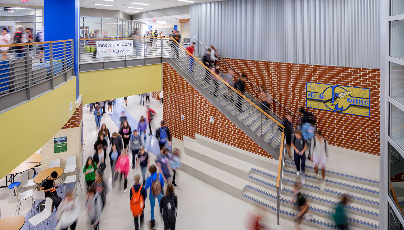 Stairway at Indian Land High School, a new K12 facility in Lancaster, South Carolina
