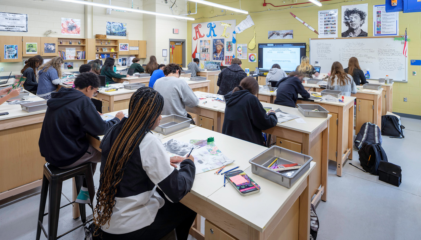 Art classroom at Indian Land High School, a new K12 facility in Lancaster, South Carolina