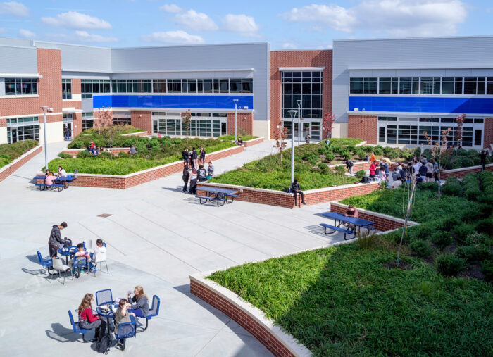 Courtyard at Indian Land High School, a new K12 facility in Lancaster, South Carolina