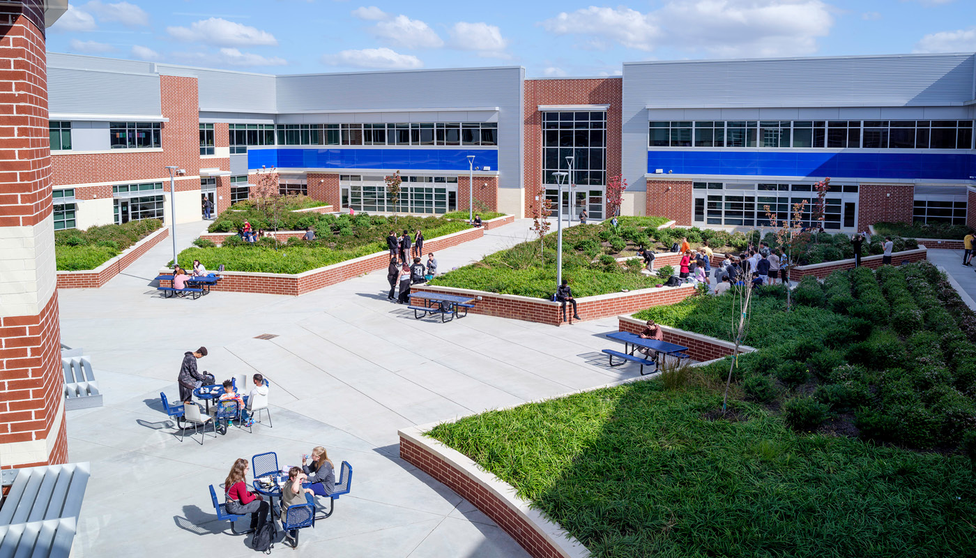 Courtyard at Indian Land High School, a new K12 facility in Lancaster, South Carolina