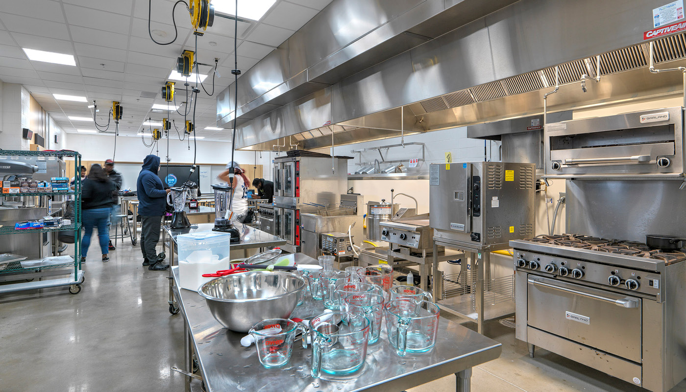 Culinary spaces used in the CTE program at Highland Springs, a new high school in Henrico, Virginia
