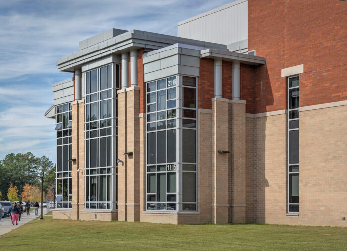 Double-height windows at Highland Springs, a new k-12 school in Virginia