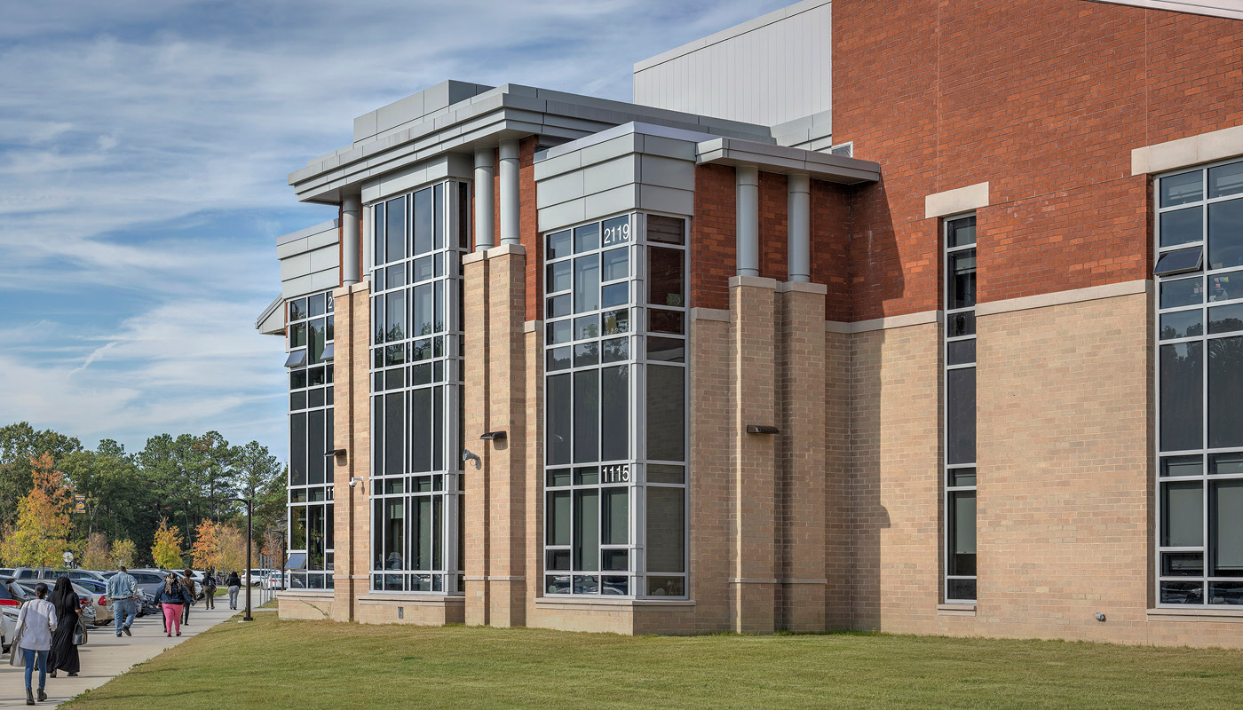 Double-height windows at Highland Springs, a new k-12 school in Virginia