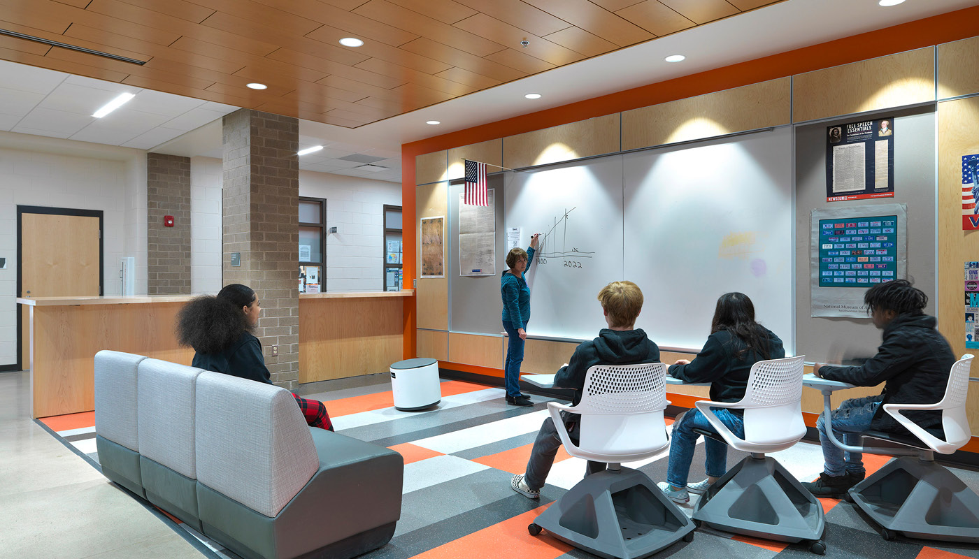 Collaborative learning space in Tucker High School, a new k-12 facility in Virginia