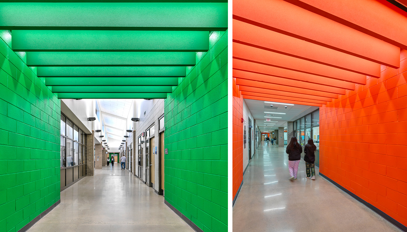 Corridors in Tucker High School, a new k-12 facility in Virginia