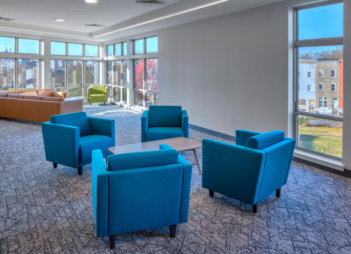 Lounge at Sojourner Place at Oliver, an affordable housing development in Baltimore