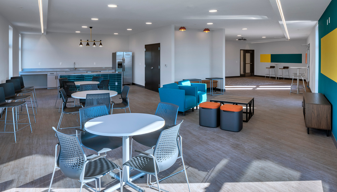 Community room at Sojourner Place at Oliver, an affordable housing development in Baltimore