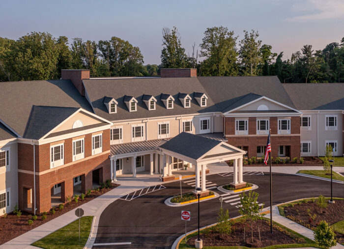Main entrance at Cadence Olney, a new senior living housing facility in Maryland