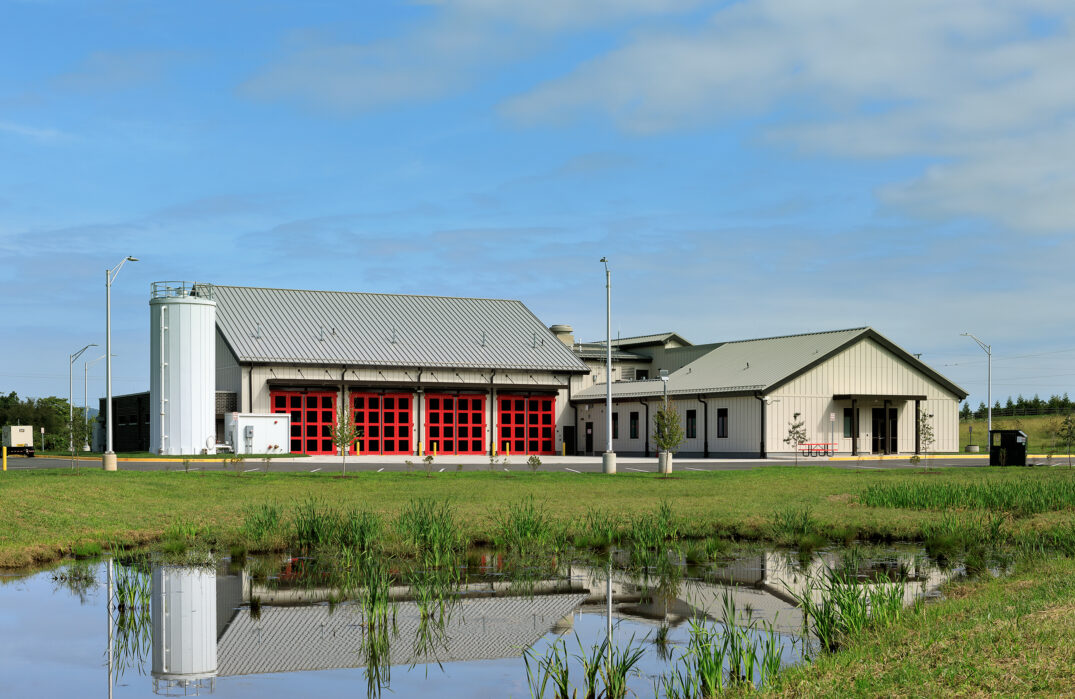 Lucketts Fire and Rescue Station with vegetation in front
